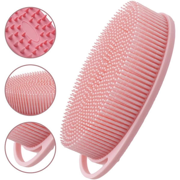 3-delt Silikon Hodebunnsmassasje Børst, Eksfoliering - Kroppspleie, Badebørste, Kroppsbørste (Rosa, 13,5 * 8 * 3,6 cm)