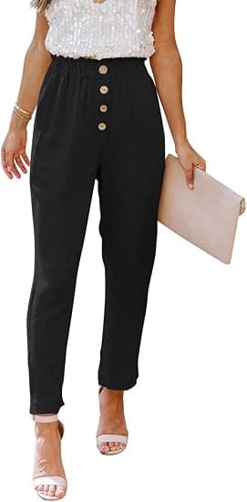 Womens Casual Loose Pants Comfy Cropped Work Pants with Pockets E