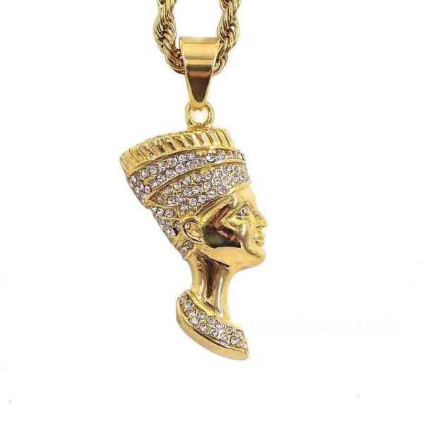 Egyptiska Queen Nefertiti halsband Bling guldpläterade vintage smycken Cubic Zircon