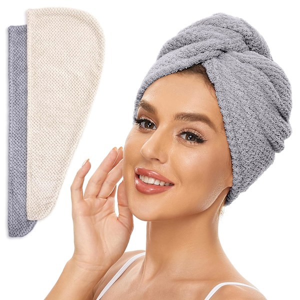 Mikrofiberhårhandduk för alla frisyrer, 2-pack snabbfrisering