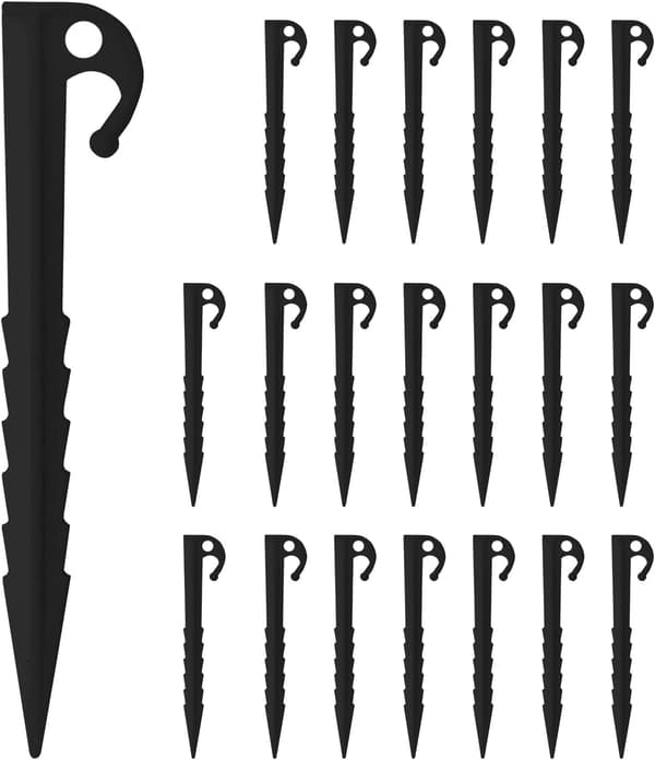 20 stk. Plastik Telttanke, 14,5 cm Camping Telttanke, Telttanke Fastgørelse, Spiral Telttanke til Camping, Camping Markiser, Have, Sort
