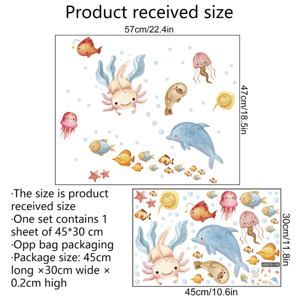 Et sett med sjødyr veggklistremerker veggklistremerker veggdekorasjon