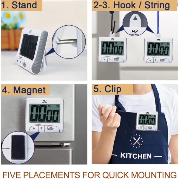 2-Pack Large Display Kitchen Time -Digital Timer Magnetic Back Lo