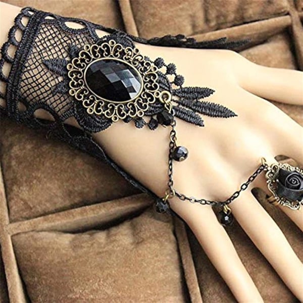 Gothic Floral Lace Steampunk Armbånd Ring Vintage Beaded hansker