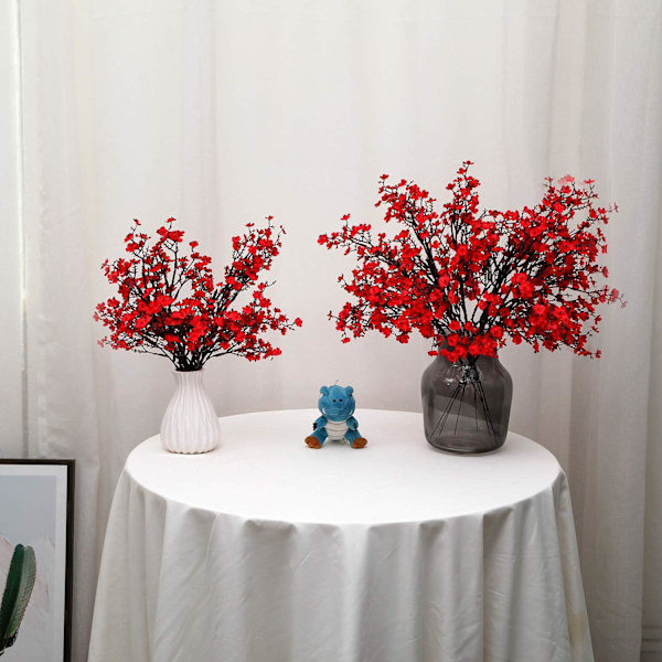 12 konstgjorda blommor i bulk, falska sidenblommor i plast används för hemmakök, sovrum, bröllopsfestival, jul, halloweenfestdekoration (röd)