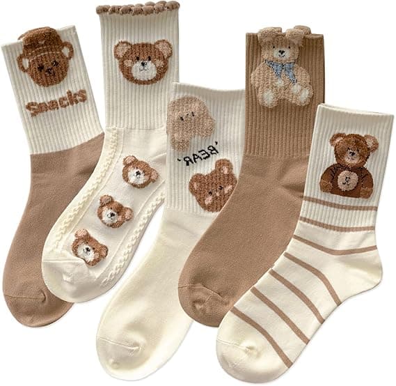 Par Soks til Kvinder - Sjove, Nyhed, Bomuld, Søde Dyremotiver, Crew Socks