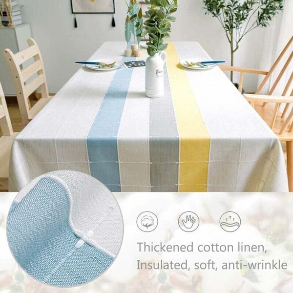 Solid Bomuldslinned Rektangulær Dug Plaid Broderi Kvast