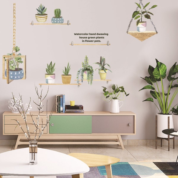 En set krukväxter väggklistermärken självhäftande kreativ vägg