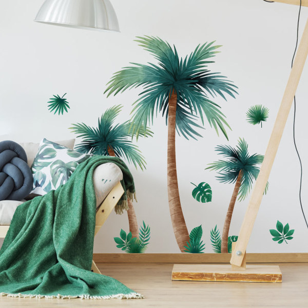 Tropiska palmväggklistermärken, gröna tropiska växter
