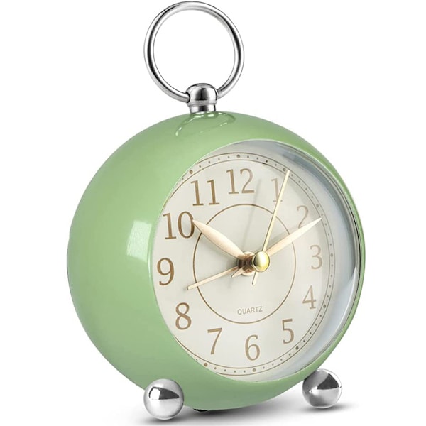 (Grønn) Retro Analog Alarmklokke, Dobbel Klokke, Ikke-Tikkende Klokke, V