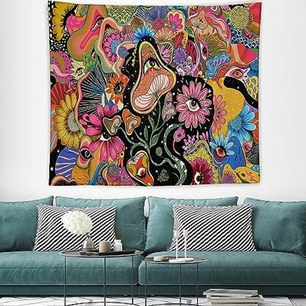 Soppteppe Hippieøyne Tepper  Veggteppe Fargerike Blomster Tepper Veggteppe Soverom Stue Innredning (100*150CM oransje)