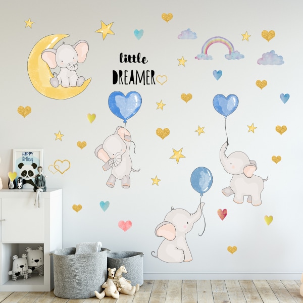 1 sæt farverige ballon flyvende dyr vægoverføringsbilleder, søde Elephant Love Hearts og S