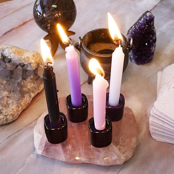 Set med 5 Keramiska Ljushållare för Klockspel, 17,5 mm Svarta Rituella Ljushållare, Perfekt för Ritualer, Vaka, Spådom, Häxkonst