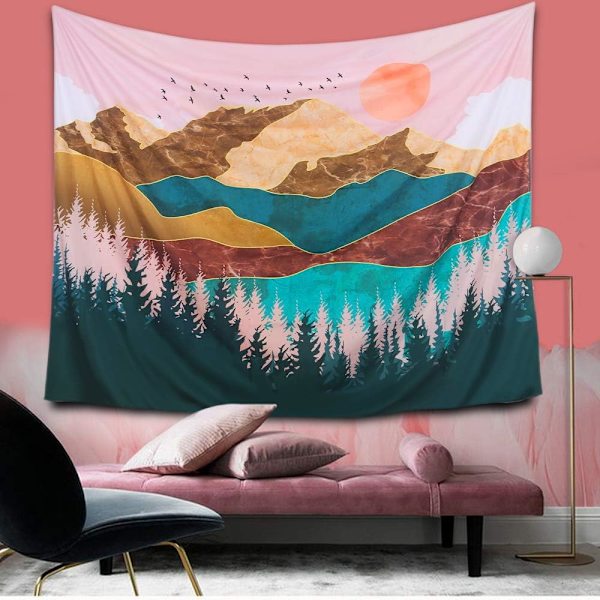 Gobelin veggteppe, solnedgang kunst gobelin skogstre gobelin M