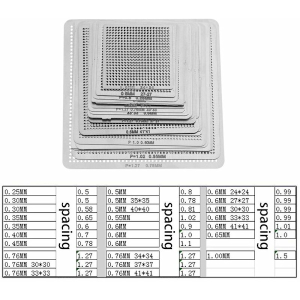 Kit med 27 st universella BGA-stenciler Stencil-sortiment Direkt uppvärmning för BGA-lödning Reballing