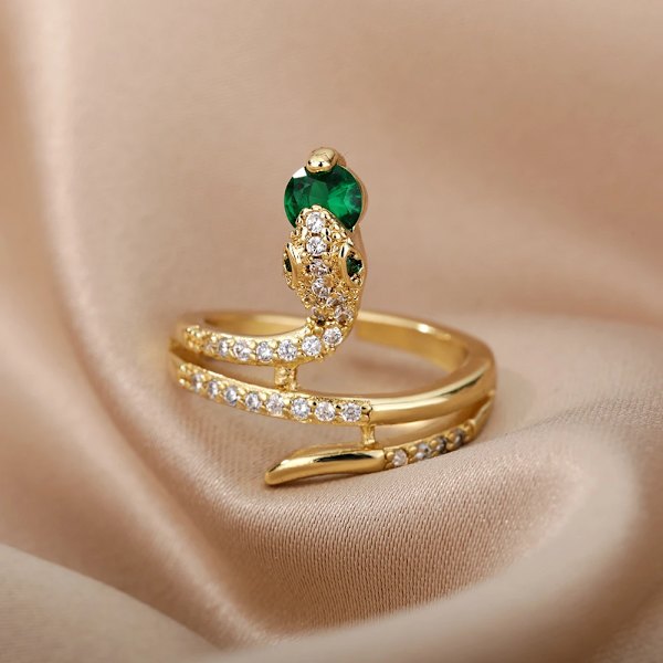 Kubisk Zirkonia Slange Ringe Til Kvinder Rustfrit Stål Krystal Fingerring