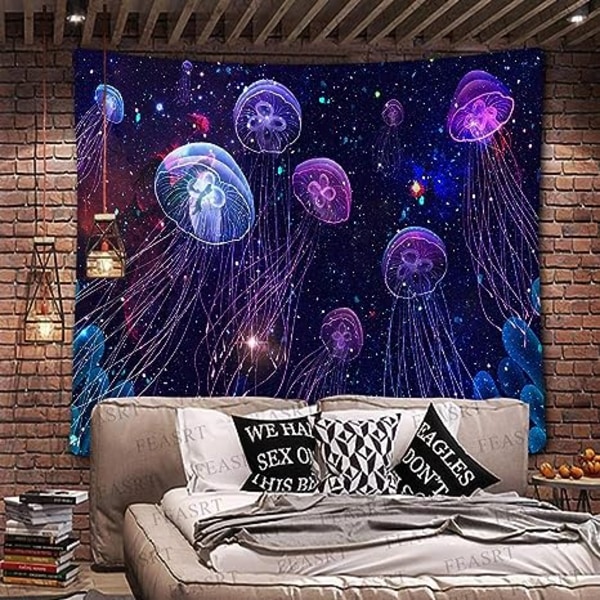 Psykedeelinen meduusa seinävaate meduusa galaksin alla meri valtameri seinävaatteet eläin seinävaate suuri makuuhuoneeseen olohuoneeseen asuntolaan 100x150cm