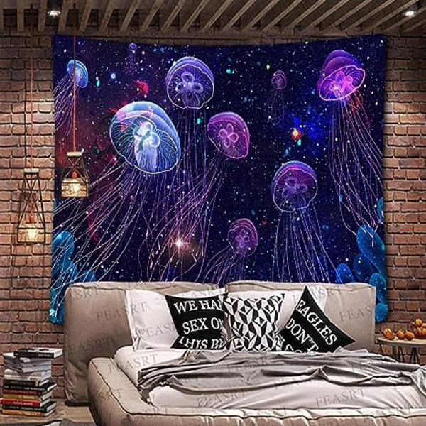 Psykedelisk jellyfish-gobelin - jellyfish under Galaxy Sea Ocean W