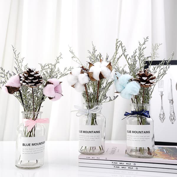 Tørkede blomster til hjemmedekorasjon 30-35cm 2stk Rosa + Blå