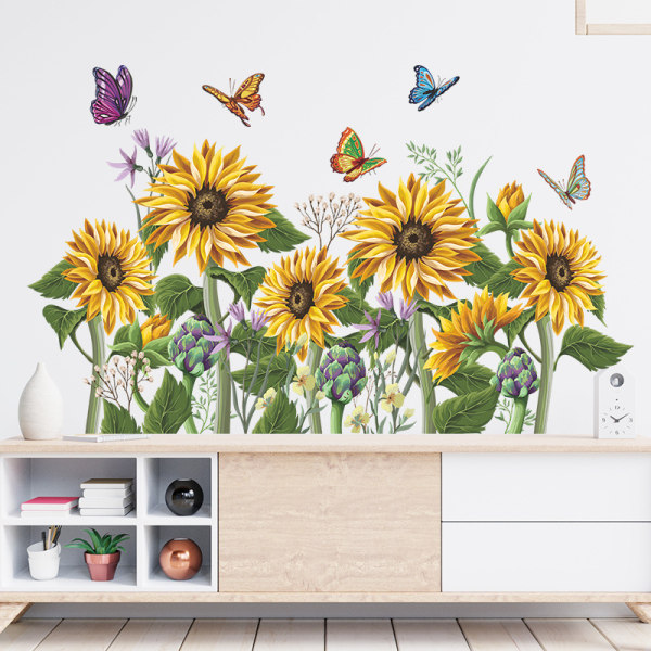 A set of Wall Stickers Sunflowers Butterflies Stickers Wall Decor