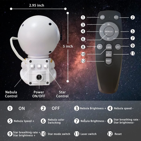 Astronaut Galaxy Projektor, Stjerneprojektor Galaxy Natlys - A