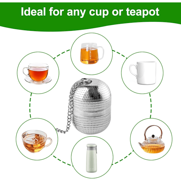 2 STK. Te-kugle, Te-infuser, Te-filter i rustfrit stål til te, Te-si-kugle i mesh, til te, krydderier og smagsstoffer