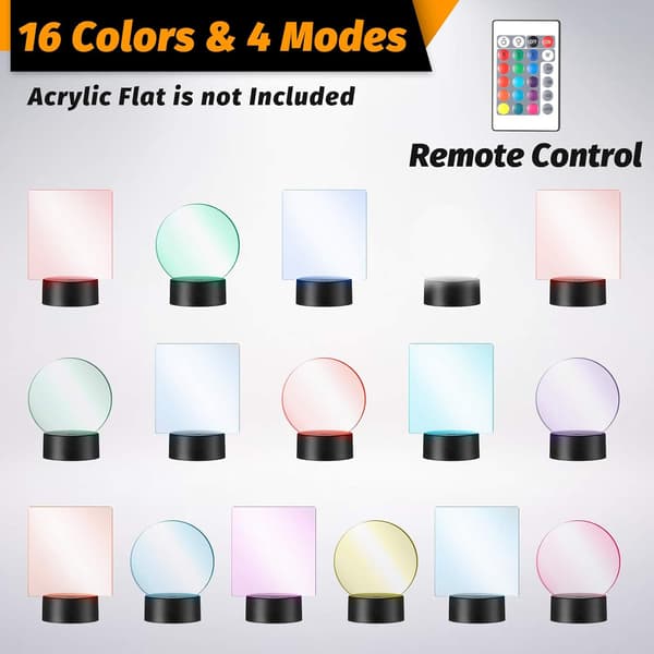 12 sett 3D natt LED-lyslampebase 16 farger LED-lysdisplay