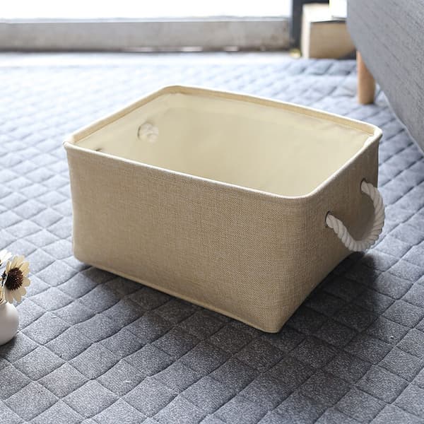 Tyk lærred sammenklappelig opbevaringskurv (beige, medium)
