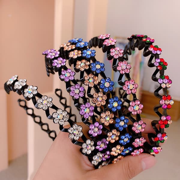 Halkfria hårband med strass, blommiga hårband, set