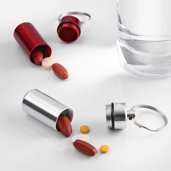 2x Pilleæske - Mini Tabletkasse med nøglering - Bærbar Pilleæske Medicin Kontor Rejse - Sort-Rød