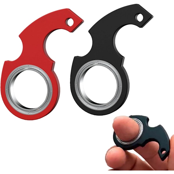 2 stk. Fidget Spinner Nøglering Spinner Legetøj Uendelig Sjov Fokus Stresslindring (Sort, Rød)