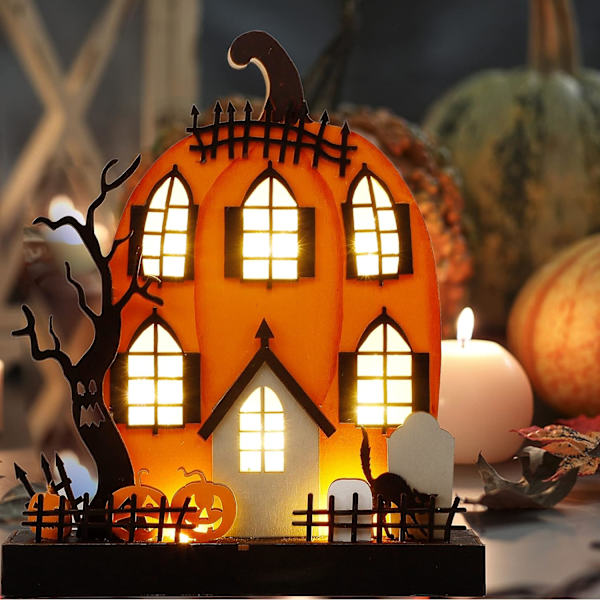 Halloween-pöytäkoristeet, 9 x 8 tuuman valaistu kurpitsatalo