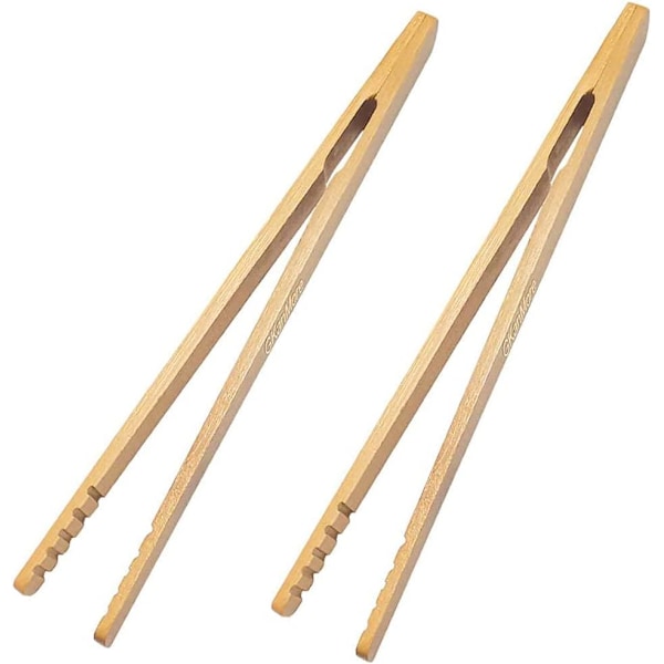 2 Pack 7 Inch Bamboo Kitchen Tongs for Toast Tea Bread Pickle Cooking