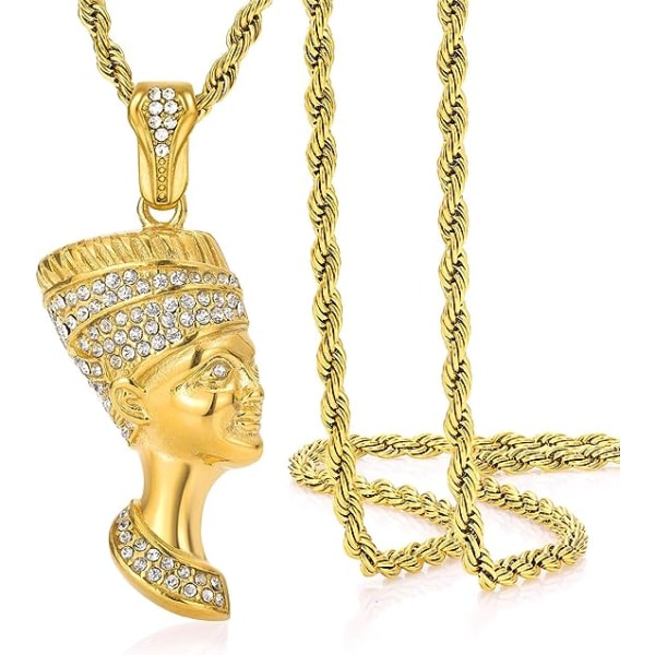 Egyptiska Queen Nefertiti halsband Bling guldpläterade vintage smycken Cubic Zircon