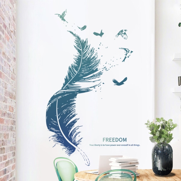 A set of Wall Stickers Cute Blue Feather Stickers Wall Decoration