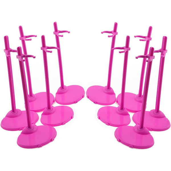 10 ställbara dockställ i plast, klädtillbehör för 30 cm dockor - rosa