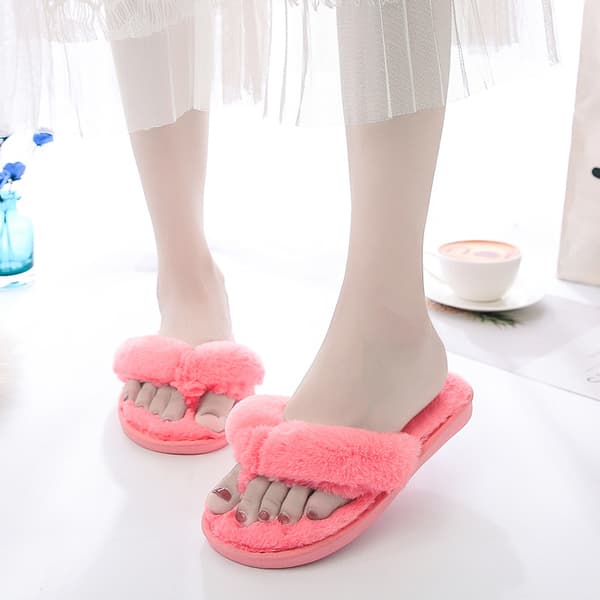 Dames House Fluffy Fuzzy Memory Foam Open Toe Flip Flop Slip On