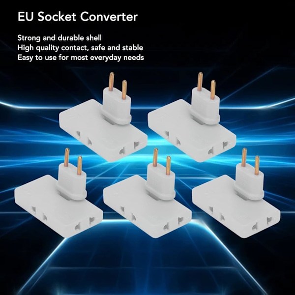 5 stk. Flat Socket Trådløs Pluggomformer 180 Graders Rotasjon 1 til 3 EU Pluggadapter 110-250V for Plassering Bak Møbler.