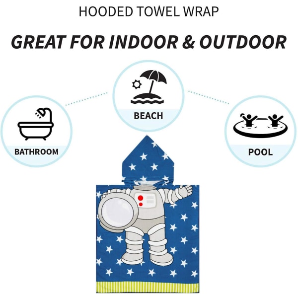 Barn med huva handduk badhandduk i mikrofiber mjuk bomull absorberande poncho handdukar söt tecknad astronaut mönster tryck badrock för pojkar simning pool coverups 30\"*55\", Blå Astronaut