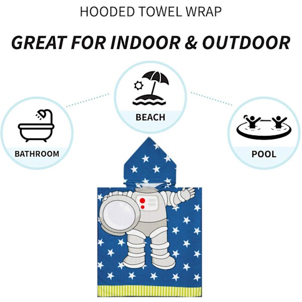 Børne badekåbe med hætte - Blød mikrofiber badehåndklæde i absorberende bomuld - Poncho håndklæder - Sød tegneserie astronaut print - Badekåbe til drenge - Svømning pool coverups 30\"*55\", Blå Astronaut