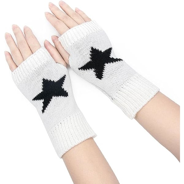 Fingerløse Stjernetrykte Strikkede Handsker - Håndledsvarmere Y2K Mitten