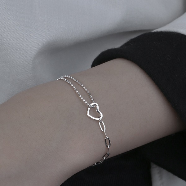 Heart Silver Charm Bead Linked Bracelet Womens Jewellery Gift,1pc