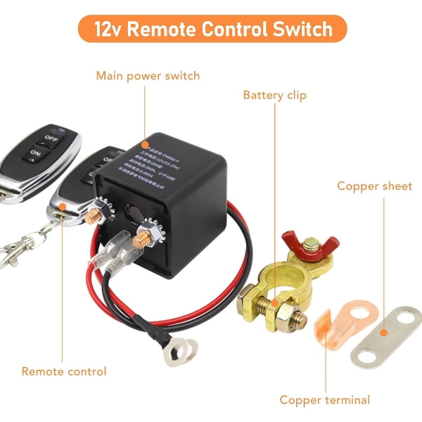 Fjernbatteri-frakoblingsbryter, 12V 200A bilbatteridreperbryter, 12V fjernkontrollbryter, 160ft/48.78M kontrollområde, med (12V200A)
