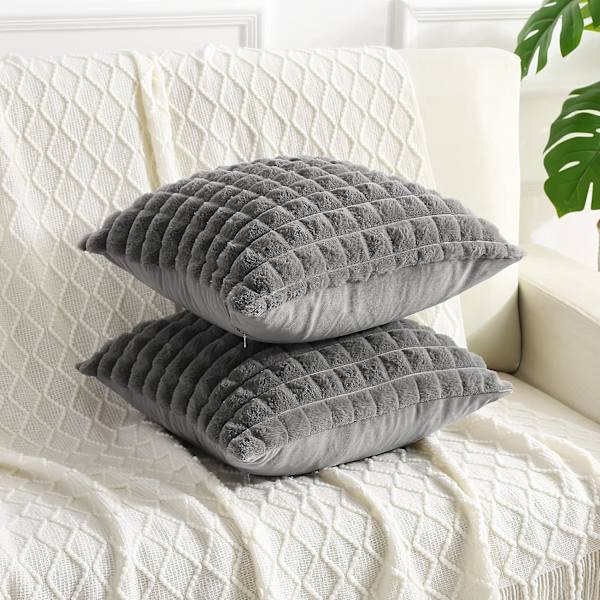 Putetrekk Grå Myk Kunstig Pels 45 x 45cm Kvadratisk Fluffy Kast Sofa Putetrekk Søt Mote Dekorativ for Hjem Soverom Stue Seng med Lukking