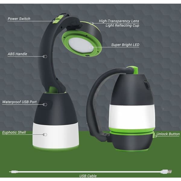 3 i 1 LED Campinglanterne & Håndholdt Lommelygte & Lampe