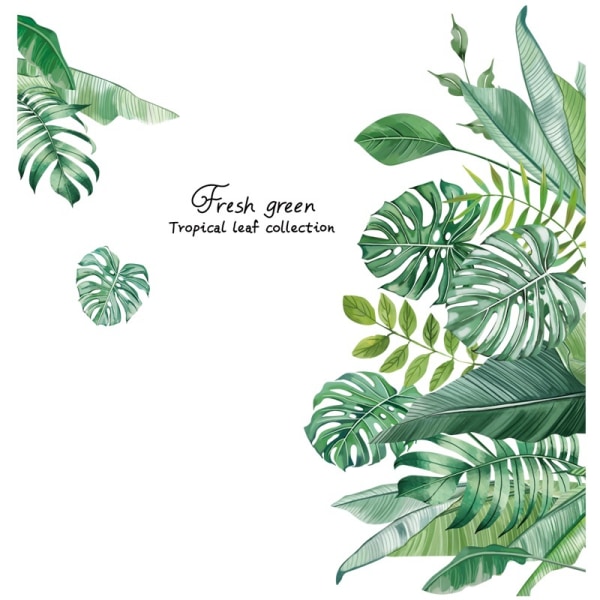 Gröna tropiska löv Väggdekal, Natur Palm Tree Leaf Plants Väggdekalkonst