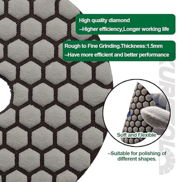 Diamantpoleringspuder - 7 pakker tørre diamantpoleringspuder 4\"/100mm til Ma
