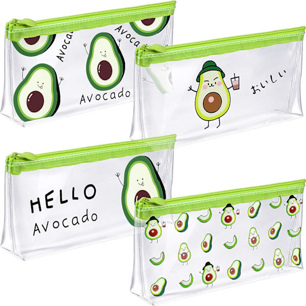 4 stk. Avocado blyantæske sød vandtæt gennemsigtig blyant B