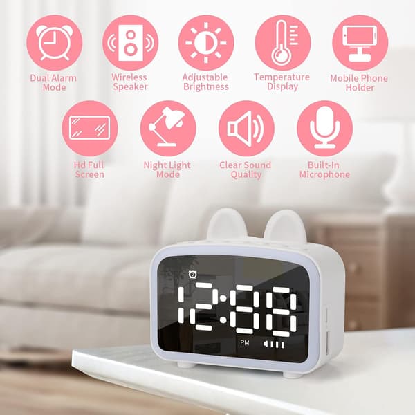 Digital väckarklocka, LED-väckarklocka med spegel (vit)