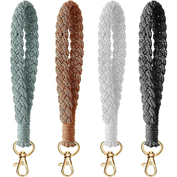 4 stk. Macrame nøglering håndledsrem nøglering strop holder håndlavet nøglering armbånd væv Boho nøgleringe